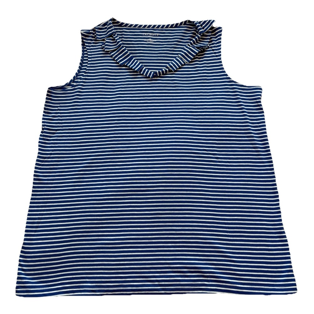Talbots Top Womens Size 1X Blue Stripe Ruffle Tank Beach Coastal Nautical NEW